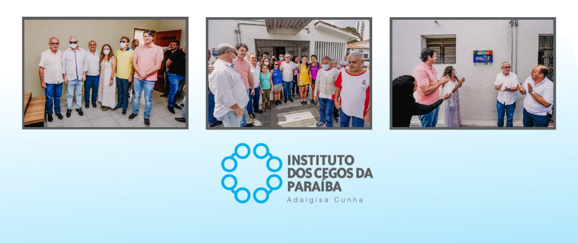 Fotos da visita do prefeito e do vice-prefeito de João Pessoa ao ICPAC. Eles interagem com os usuários e com a presidência da instituição.